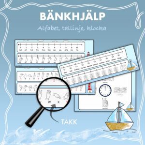 Bänkhjälp med TAKK – Alfabet, tallinje, klocka