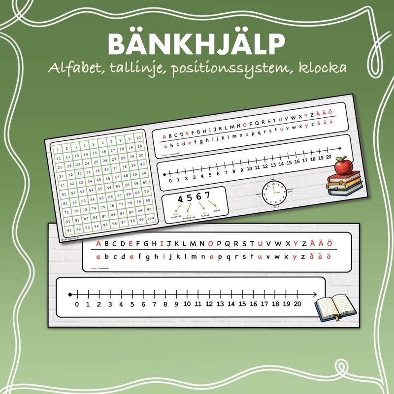 Bänkhjälp skolstart – Alfabet, tallinje och matematikstöd