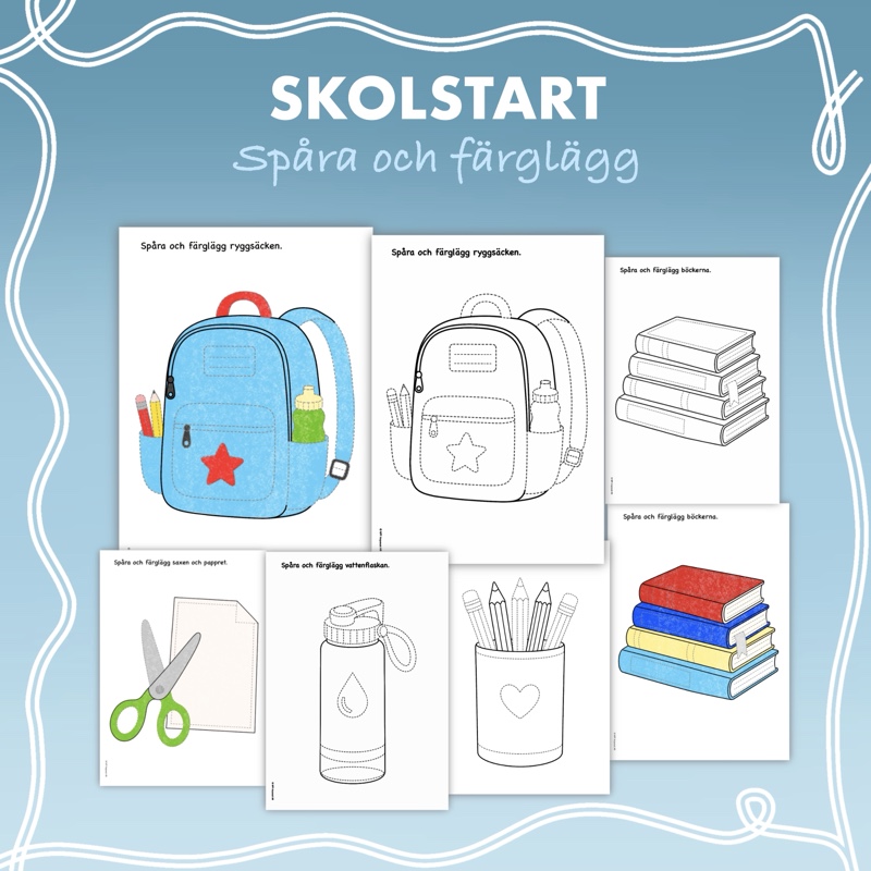 Finmotorik skolstart - Spåra och färglägg